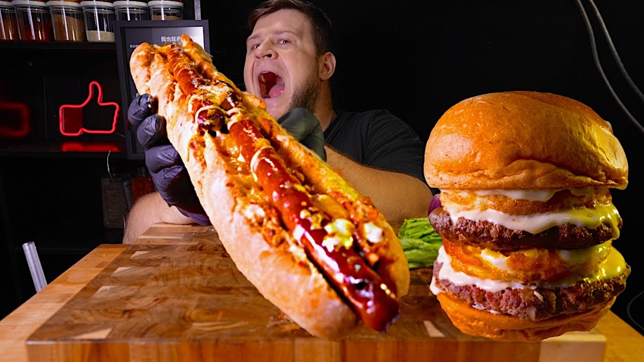 Hot Dog Train, EGG Cheeseburger, ASMR MUKBANG, АСМР МУКБАНГ, 먹방, 大食い, たべる, 谢尔盖
