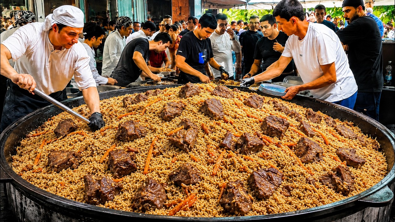 Giant Tashkent Pulao Recipe | Uzbek Street Food in Tashkent | Traditional Pulao Cooking #streetfood