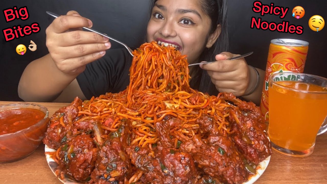 SPICY CHICKEN SCHEZWAN NOODLES 🔥 WITH CHICKEN LOLLIPOP 🍗 | BIG BITES MUKBANG | FOOD EATING VIDEOS