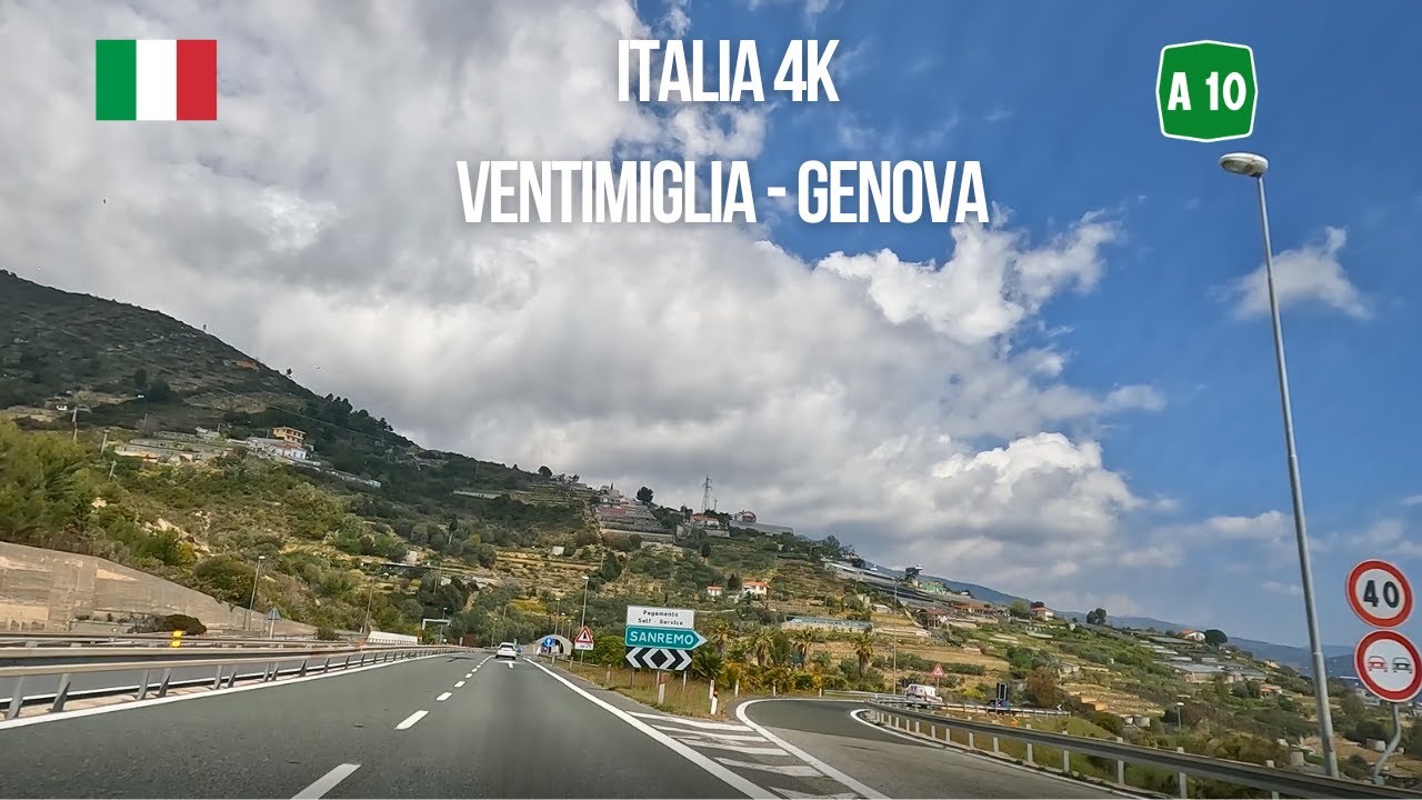 Driving in Italy Liguria on Autostrade A10 from Ventimiglia to Genova