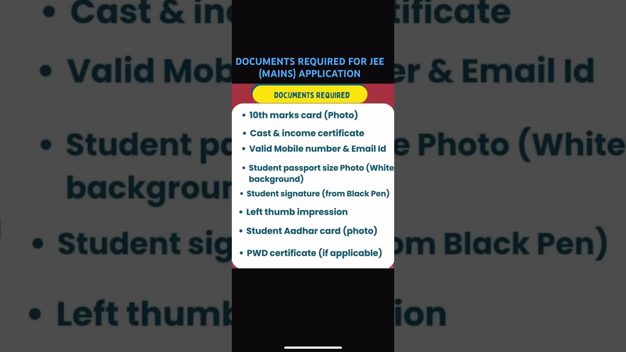 2025 REQUIRED DOCUMENTS FOR JEE(mains) APPLICATION #shorts #jeemains #documentsrequiredforjee