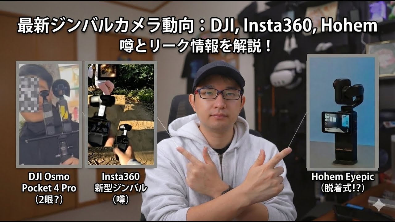 【新製品のウワサ】DJI Osmo Pocket 4 ProとInsta360新型ジンバルカメラ｜2眼レンズ＆最新機能をリーク解説