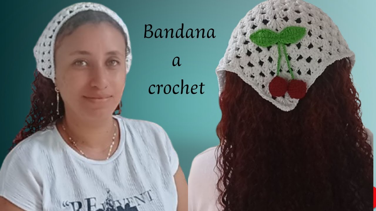 Bandana a crochet con aplique de cereza 🍒 | Paso a paso