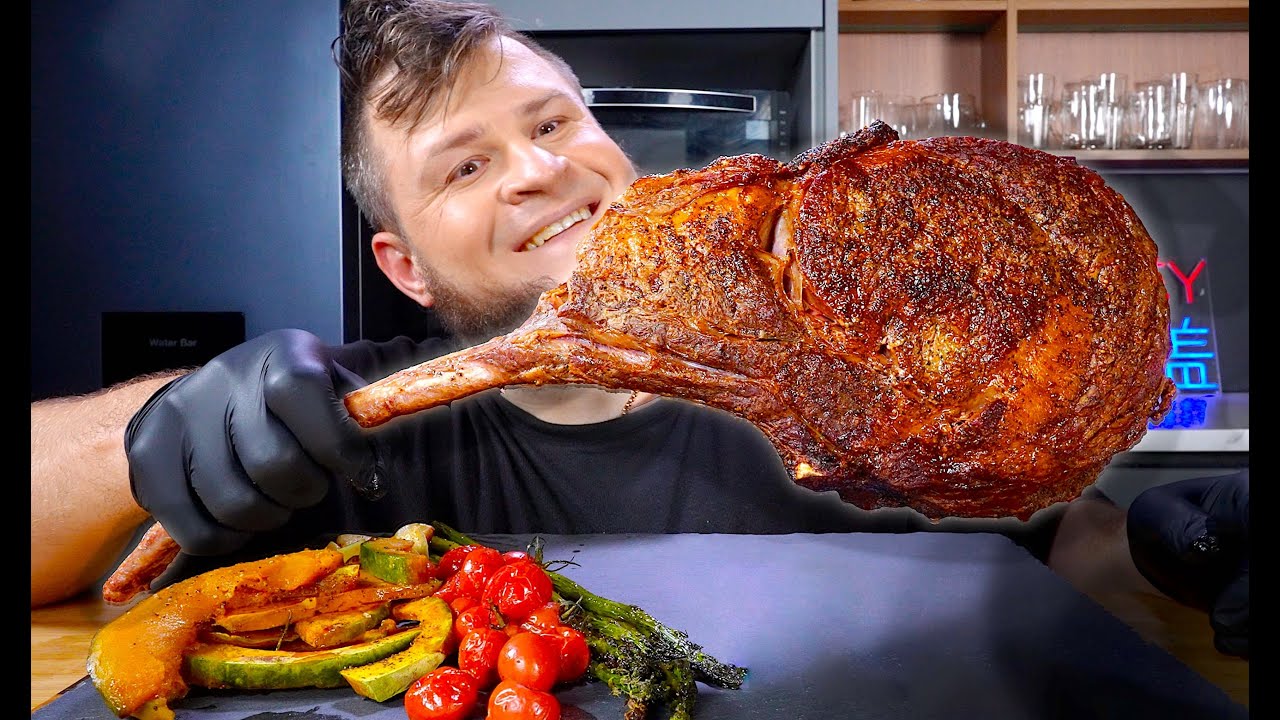 ГИГАНТСКИЙ ТОМАГАВК СТЕЙК И ЗАПЕЧЕННЫЕ ОВОЩИ, ASMR MUKBANG, АСМР МУКБАНГ, 먹방, 大食い, たべる, 谢尔盖