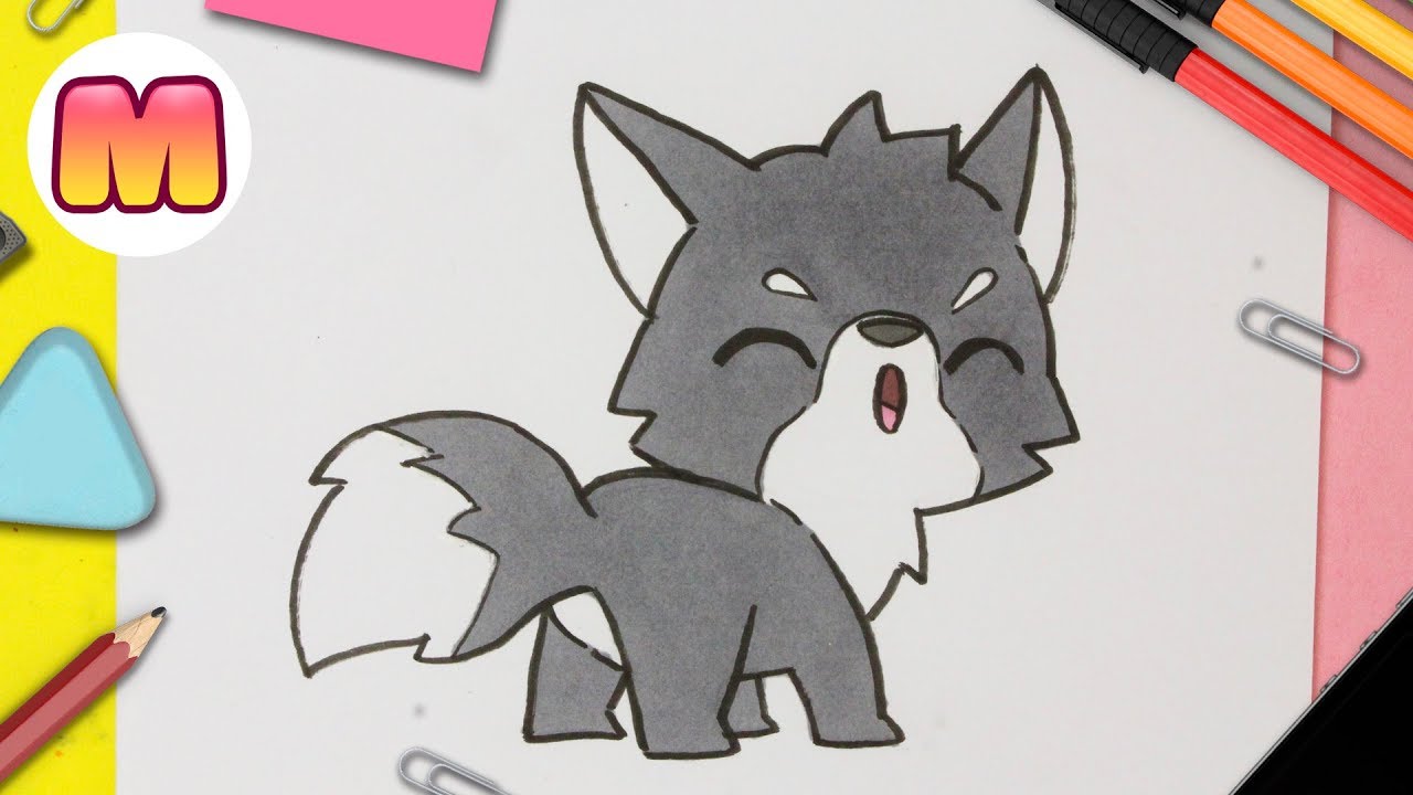COMO DIBUJAR UN LOBO KAWAII PASO A PASO - Como dibujar un lobo aullando - animales kawaii