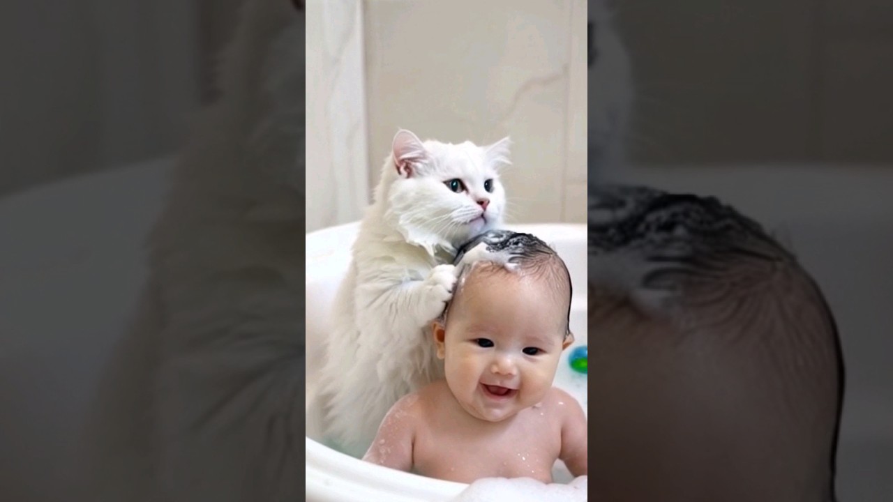 Милые кошки купают младенцев: самые милые моменты! 🐾🛁