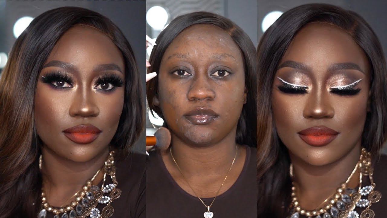 😱 DARK SKIN CHUNKY GLITTER✨ | GLITTER EYELINER| CLIENT MAKEUP TUTORIAL 🤩