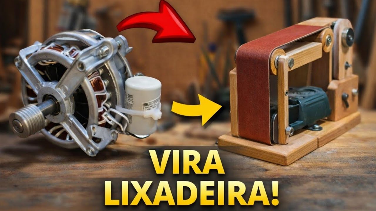 Como Fazer uma Lixadeira de Cinta Caseira com Motor de Tanquinho e Madeira