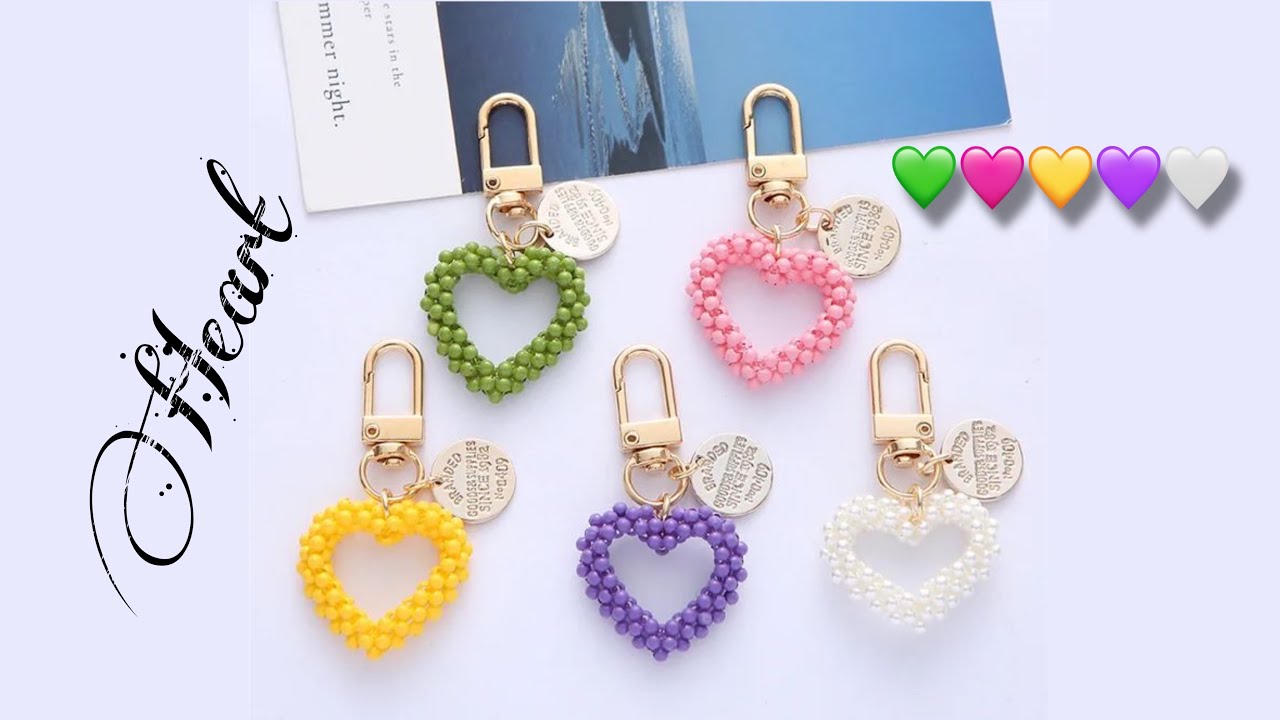 Beaded Heart Keychain || How to bead Heart with Beads or Pearls || DIY || Step By Step tutorial