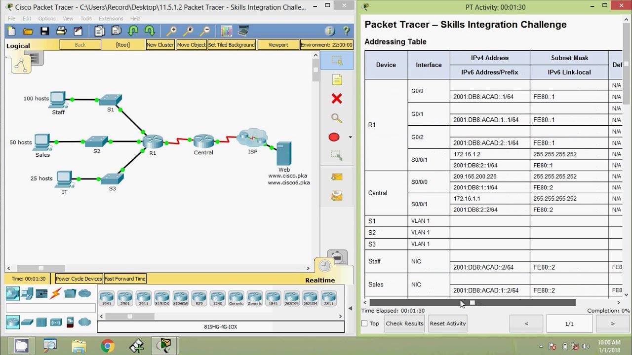 11.5.1.2 Packet Tracer - Skills Integration Challenge