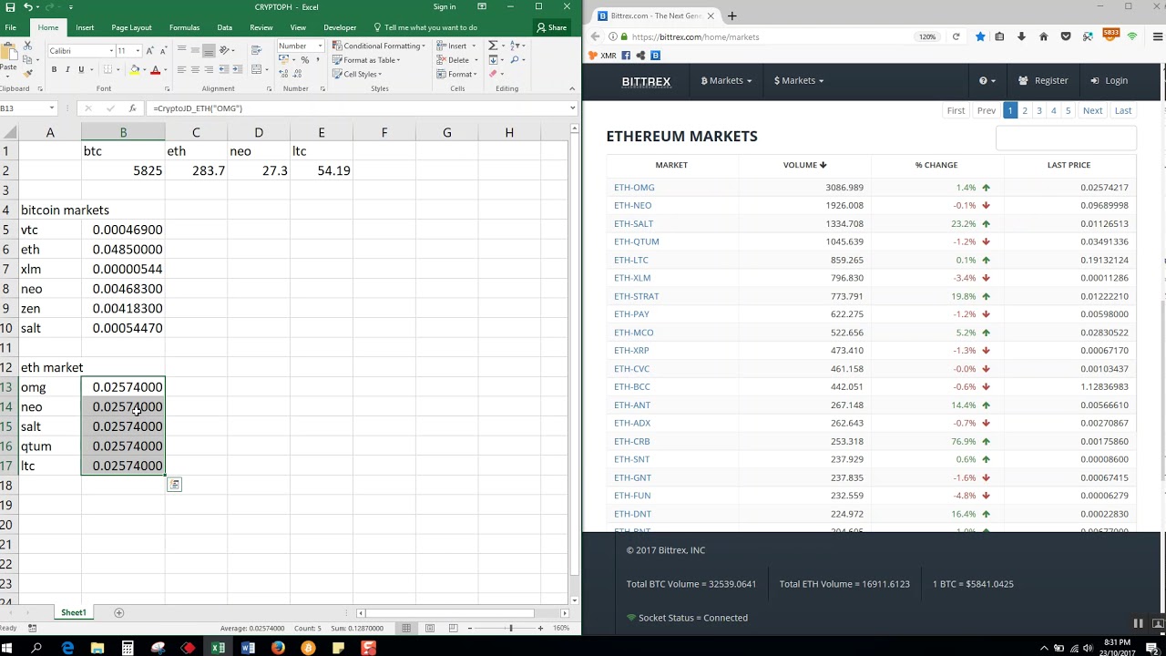BiTtrex to excel specific coins auto update