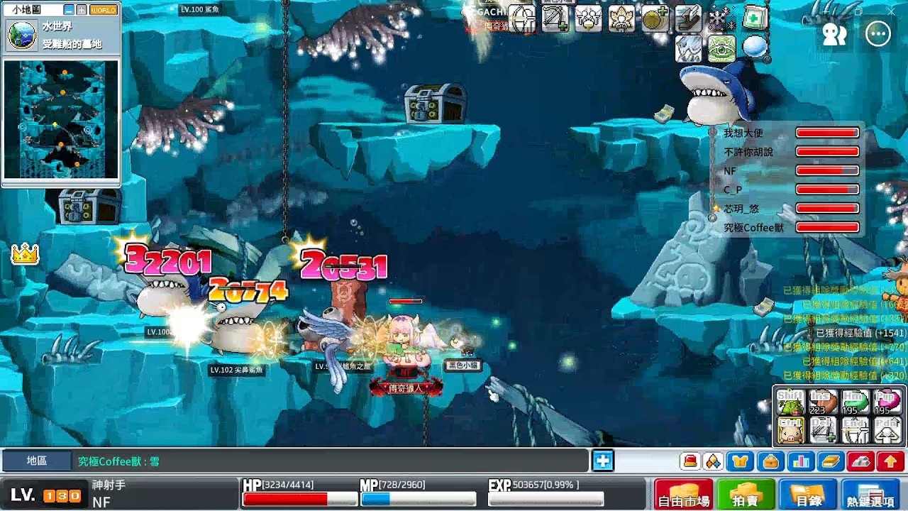 神射手 130 光速神弩 Lv.30 700% MAX 10:20 開始 5打+活7 受難船的墓地 尖鼻鯊魚 (使用第5本才成功把光速神弩提升到30) 接下來後續的旅途，回歸到以往的休閒練功模式。