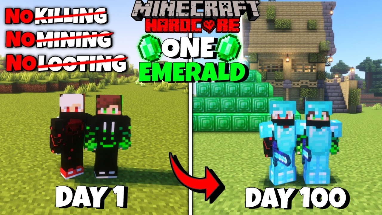 We Survived 100 Days On 1 EMERALD In Minecraft Hardcore | Duo 100 Days
