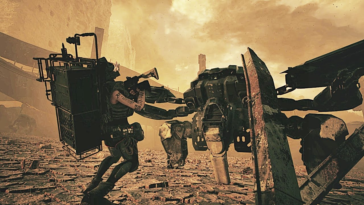 Black Japanese Mech Grabs Scav Girl's New Chest In The Forever Winter