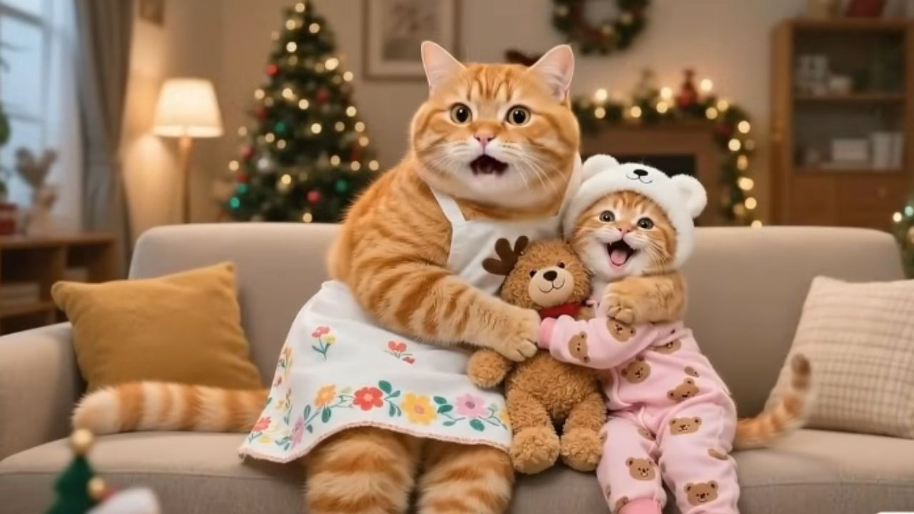Ginger Mama Cat Surprises Her Baby Kitten on Christmas 🎄🐱💖 | Cute Cat Story