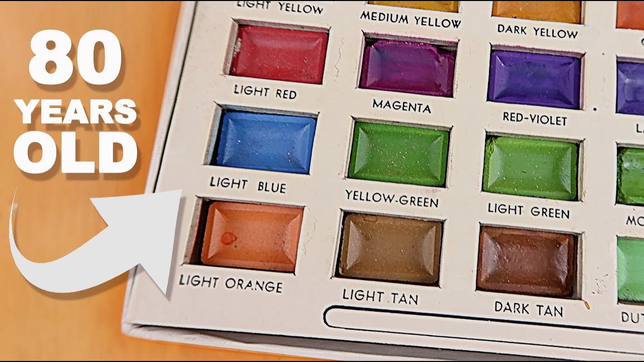 Trying a 80 year old watercolor set, from 1940's! 80 YEAR OLD PAINT. Does it still work?