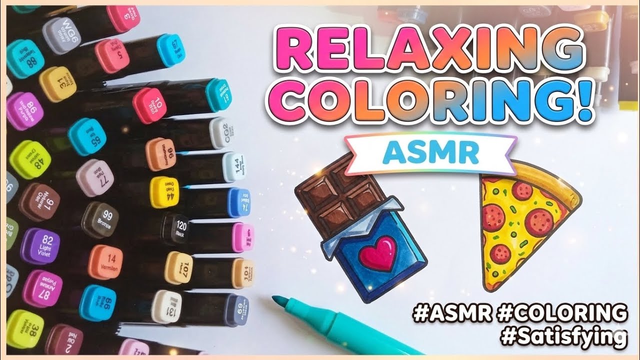 RELAXING COLORING ASMR 🎨 Satisfying Marker Sounds & Cute Doodles 🍫🍕