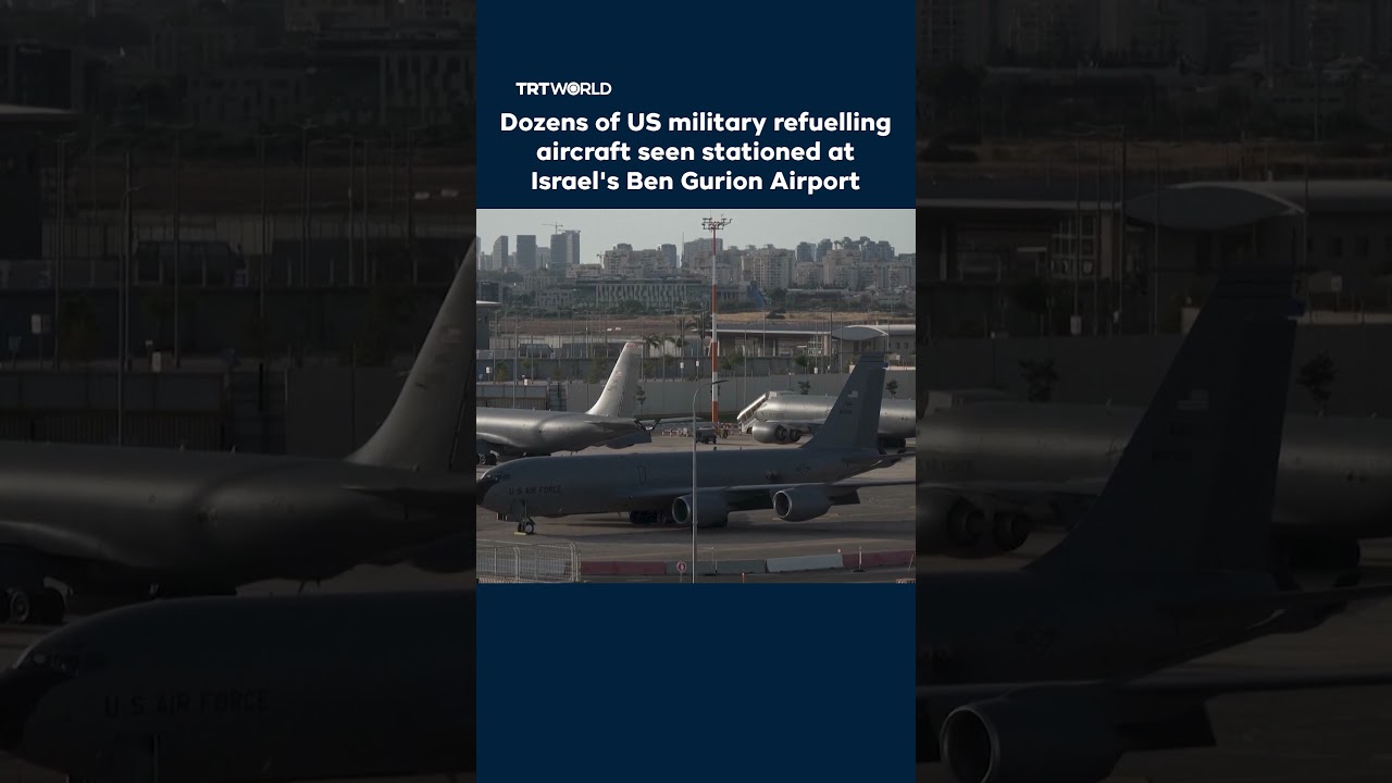 Dozens of US military refuelling aircraft seen stationed at Israel's Ben Gurion Airport