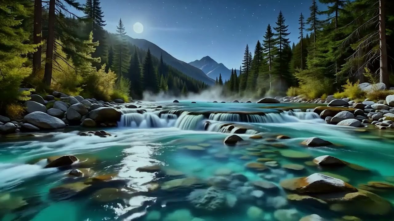 Bright Starry Night River Sounds 🌠💧 Deep Relaxation & Stress Relief