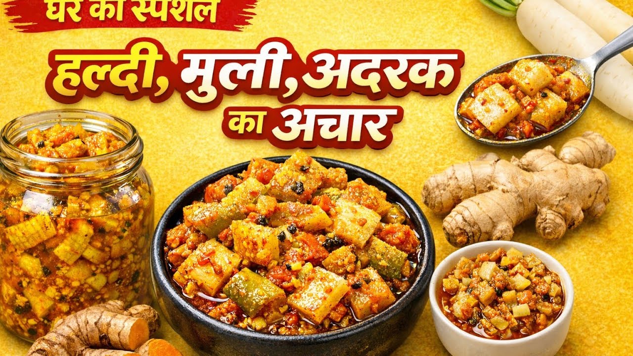 अदरक हल्दी मूली का अचार 😋 | 5 मिनट में तैयार | बिना धूप के Instant Pickle