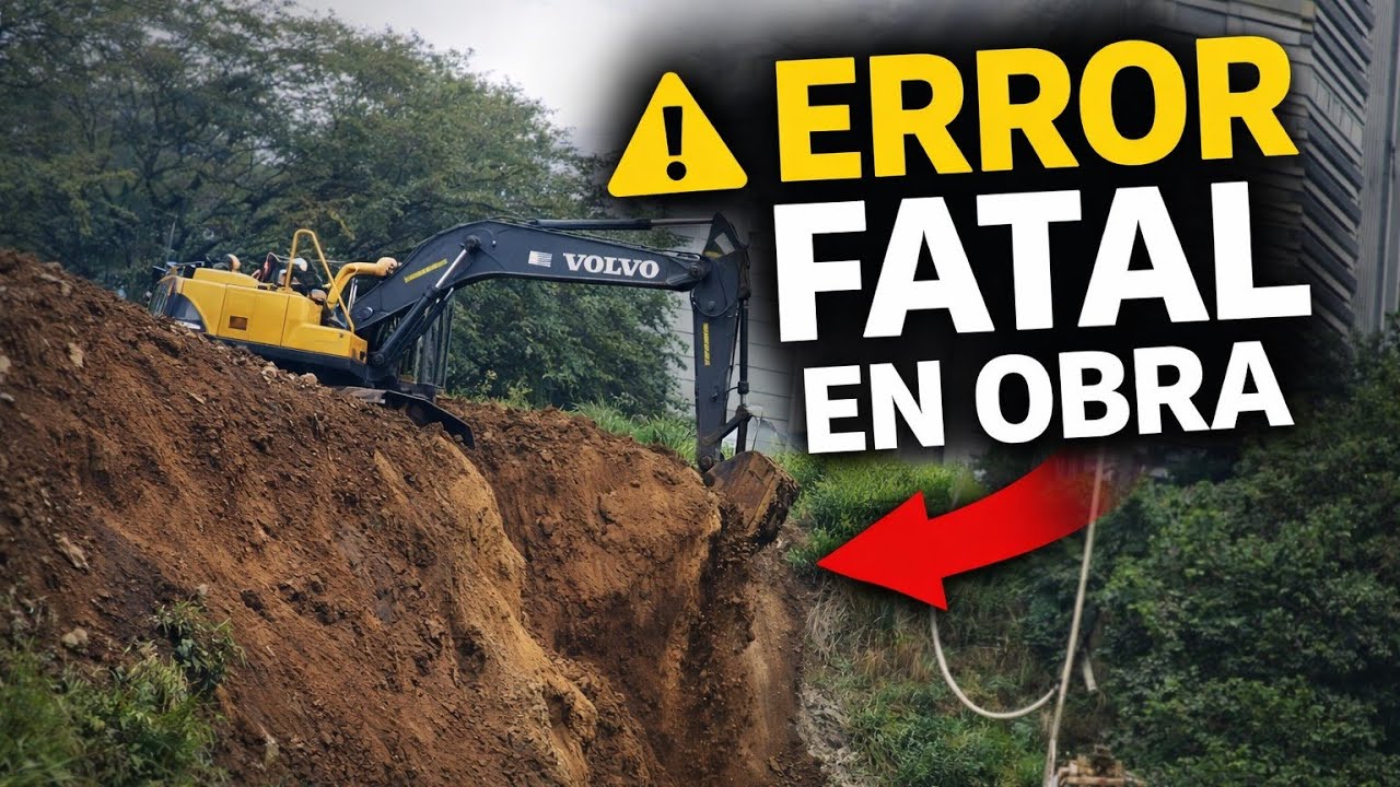Relleno al borde de una montaña frente a una torre | Retroexcavadora