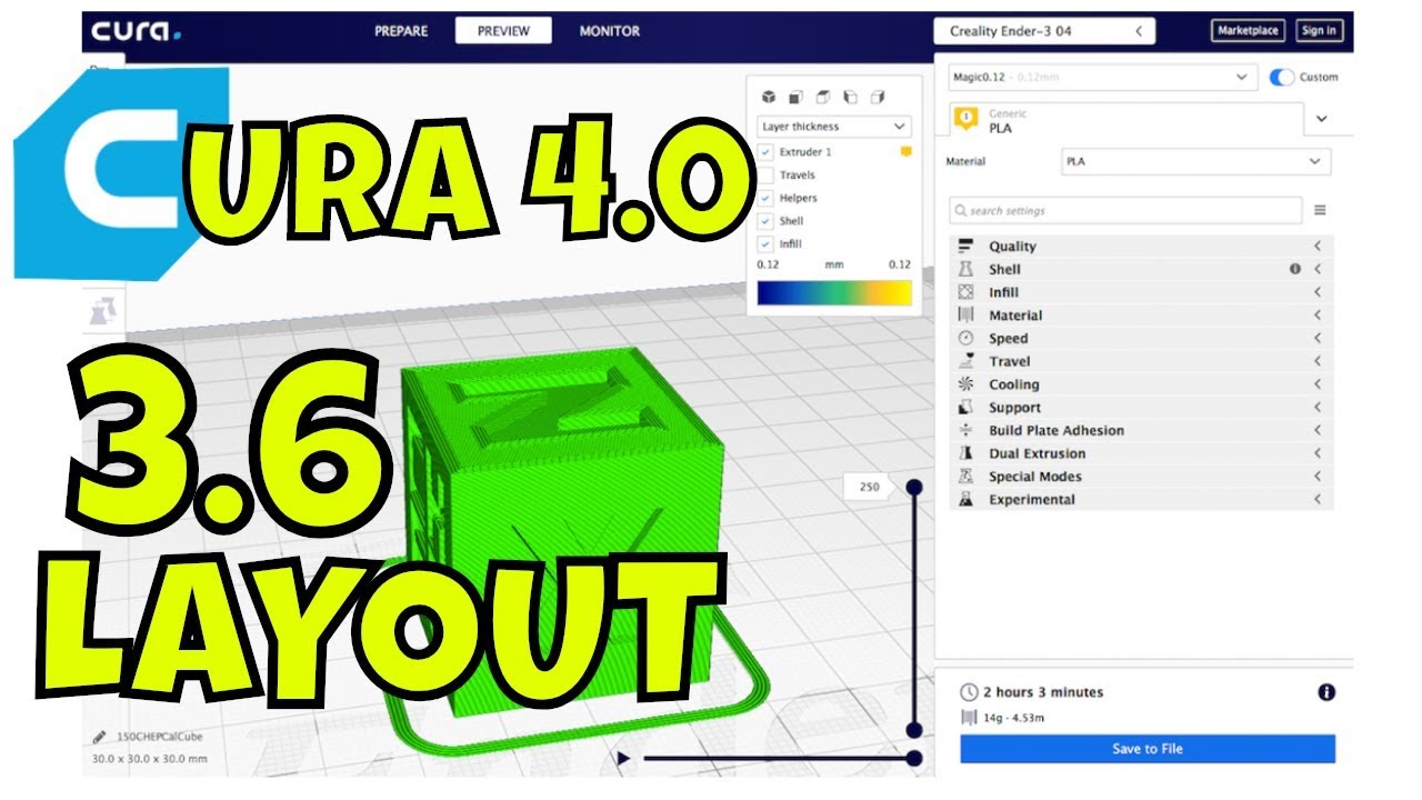 Cura 4.0 with Cura 3.6 Layout plus Cura Profiles for Creality Ender 3, CR-10