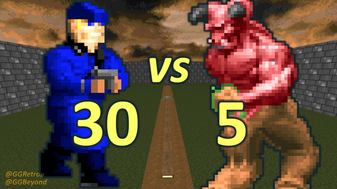 30 Wolfenstein SS vs 5 Barons of Hell - Monster Infighting - Doom II Retro Battles