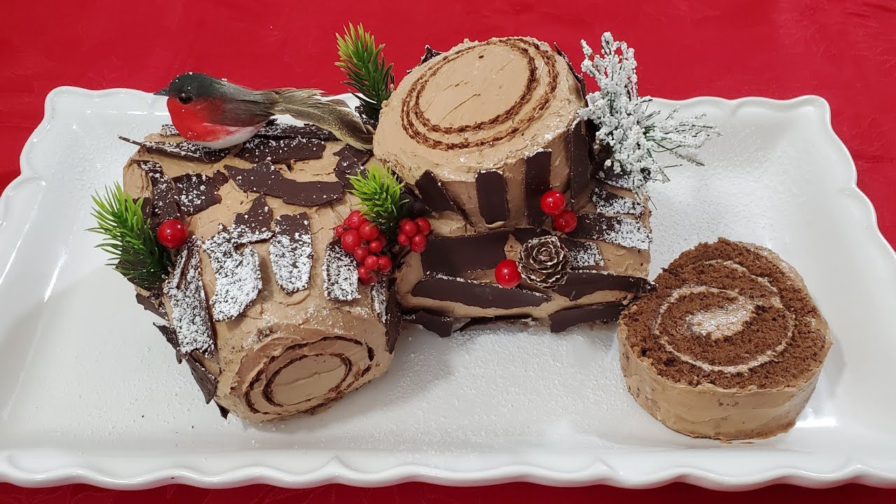 طريقة تحضير بوش دي نويل  Bûche de Noël au Chocolat, Chocolate Yule Log Cake Recipe