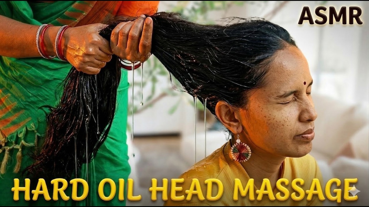 Hard Head Hair Oil Scalp Massage with Real Sounds | Indian Barber Style ASMR Relaxation