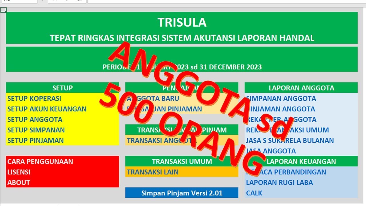 Aplikasi Simpan Pinjam Excel Tampilan Web Untuk Anggota/ Nasabah Banyak Pasti Jalan | 500 Orang