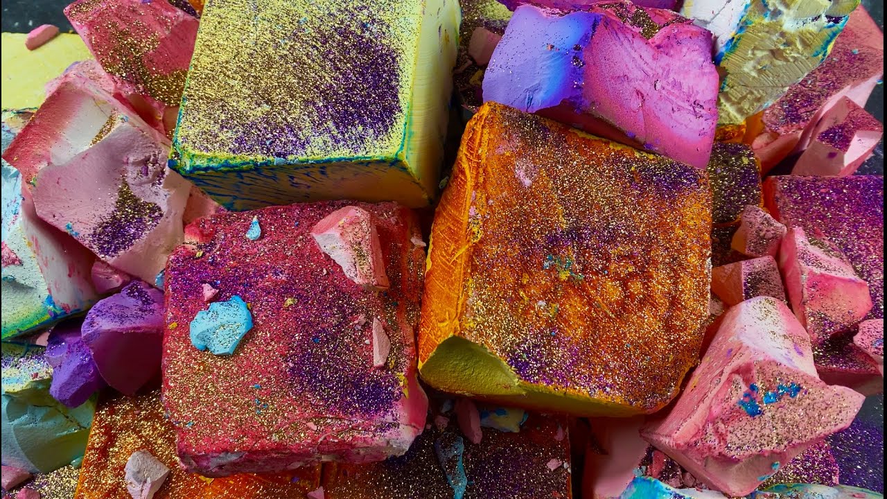 ASMR ~ 19 BLOCKS OF DYED NBC GYM CHALK CRUSH ~ SATISFYING ASMR