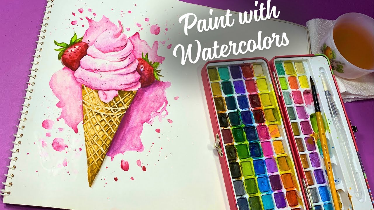 Painting Ice Cream Cone | Melting Ice Cream Cone with watercolors | A Watercolor Ice Cream Tutorial