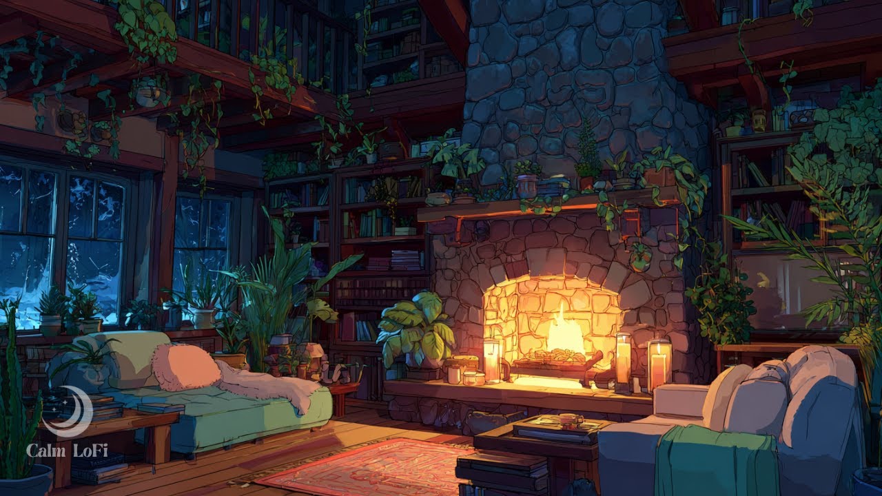 暖炉のある静かな夜のローファイBGM／Cozy Fireplace Lo-Fi 🌙 – Relax & Study Music