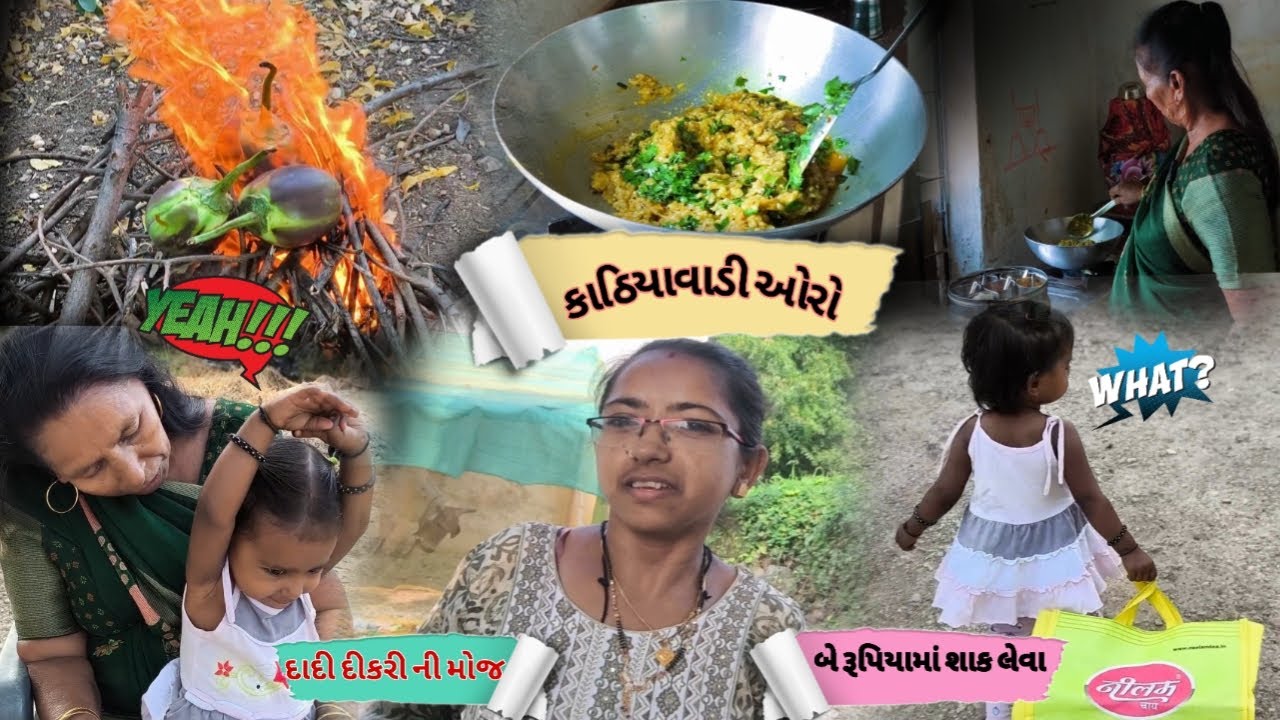 પ્રિયલ ચાલી બે રૂપિયામાં શાક લેવા 😍વિલેજ વાઇબ્સ સાથે કાઠિયાવાડી રસોઈ 🍆 | Gujarati Family Vlog |