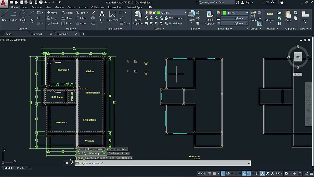 Как добавить открывающиеся окна и двери на простой план этажа в Auto CAD
