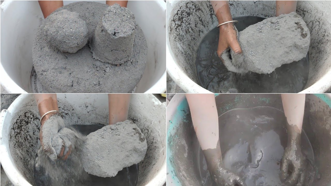 charcoal ashes with sand cement crumbling dry and water 💦//sa Asmr//
