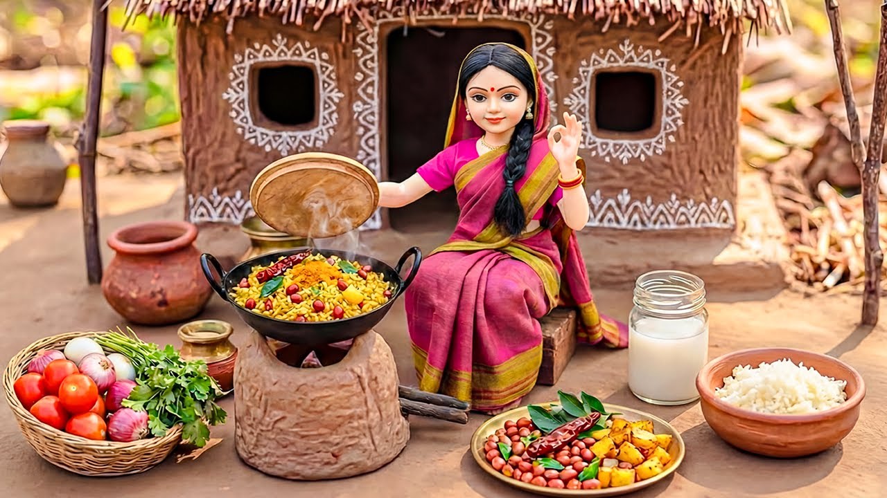 Miniature Doll Makes Lemon Rice & Aloo Gobi 🍋🍚🥔 | Indian Village Tiny Kitchen ASMR