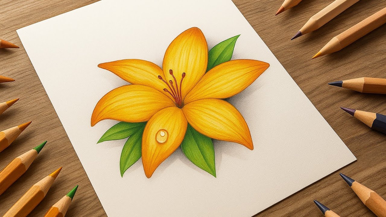 Pencil Colour Drawing / Most Beautiful Flower Drawing Tutorial / Colour Pencil Drawing