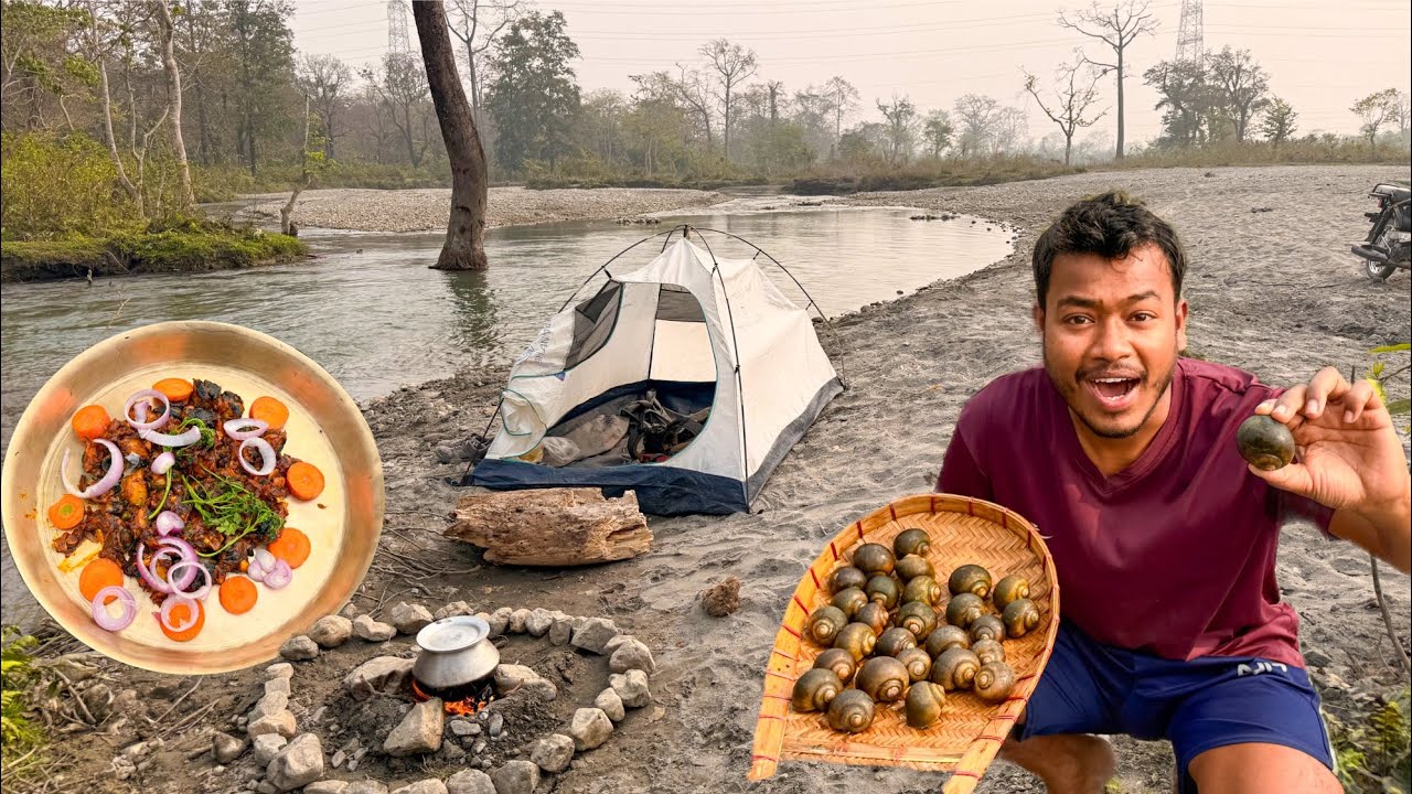🐌 Snail Cooking and Eating || Relaxing ASMR Camping and Cooking video 