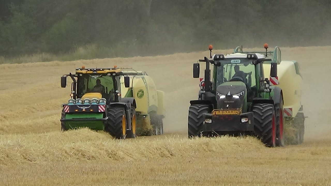 Harvest 2022 - Baling Straw with TWO Krone BiGPacks on JCB Fastrac & Fendt plus JCB 418S & Fendt 722