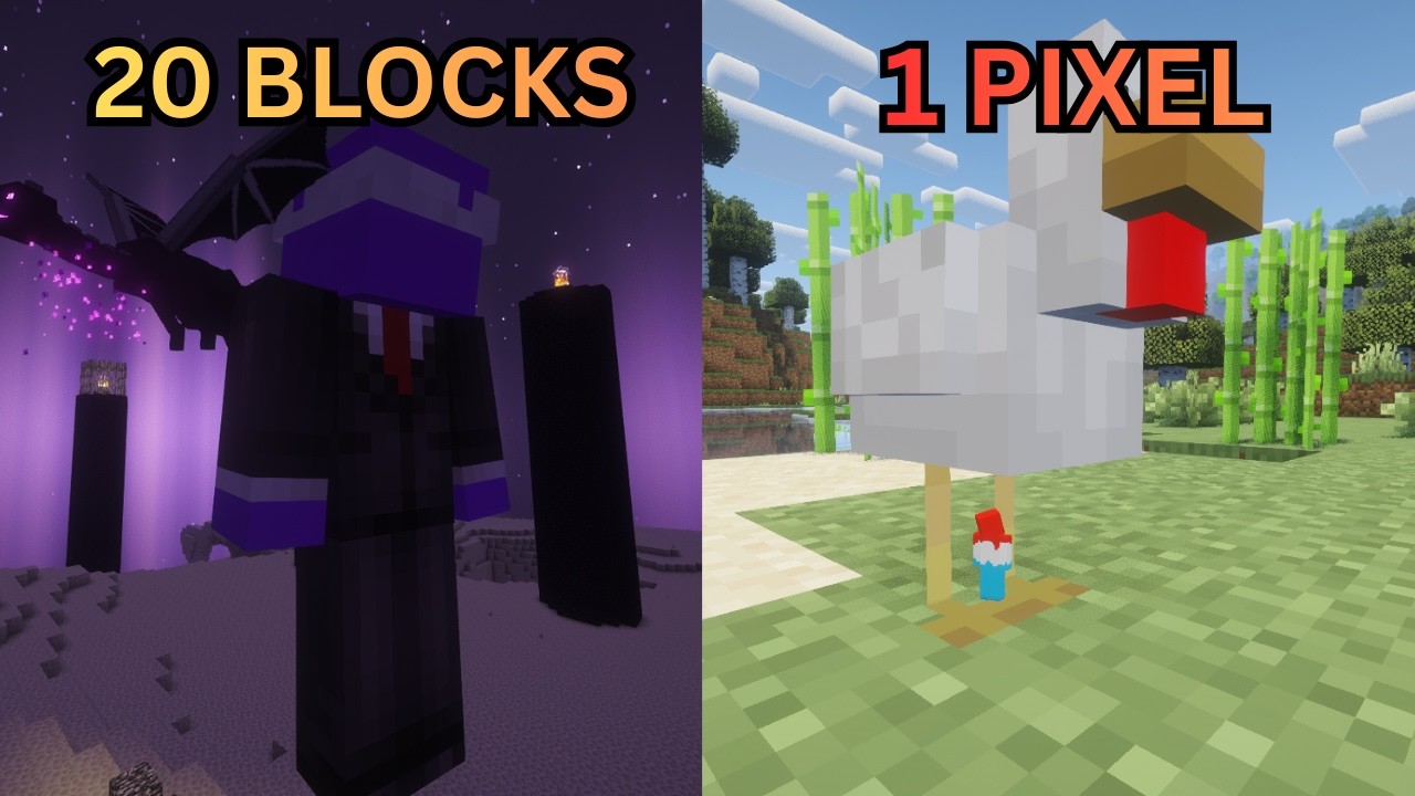Minecraft, But I’m 1 Pixel and He’s 20 Blocks Tall