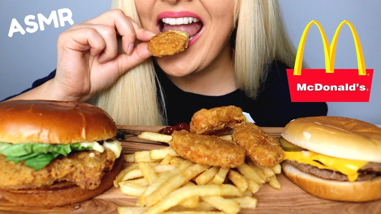 MCDONALD'S CRISPY CHICKEN SANDWICH, CHEESEBURGER, NUGGETS & FRIES ASMR MUKBANG (NO TALKING)