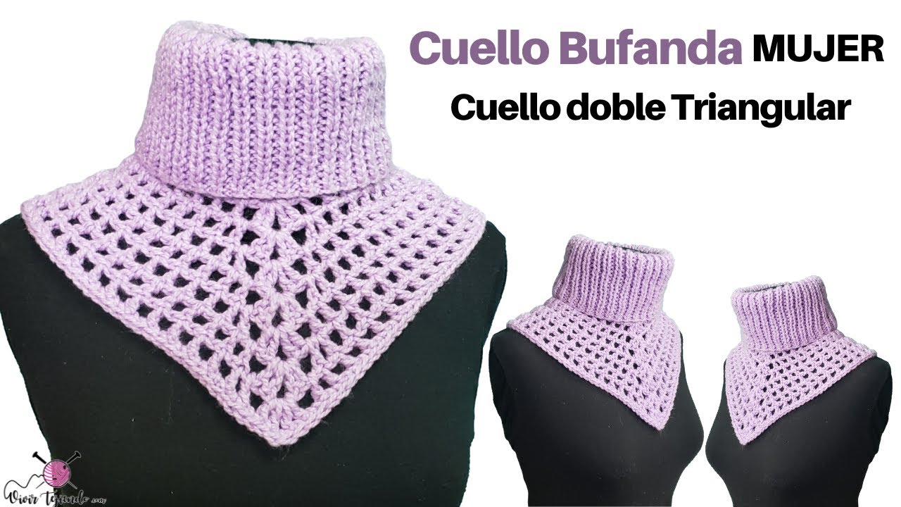 ✔ Tejidos a Dos Agujas y Crochet 🌟 Cuello Bufanda Triangular a Dos Agujas y Ganchillo