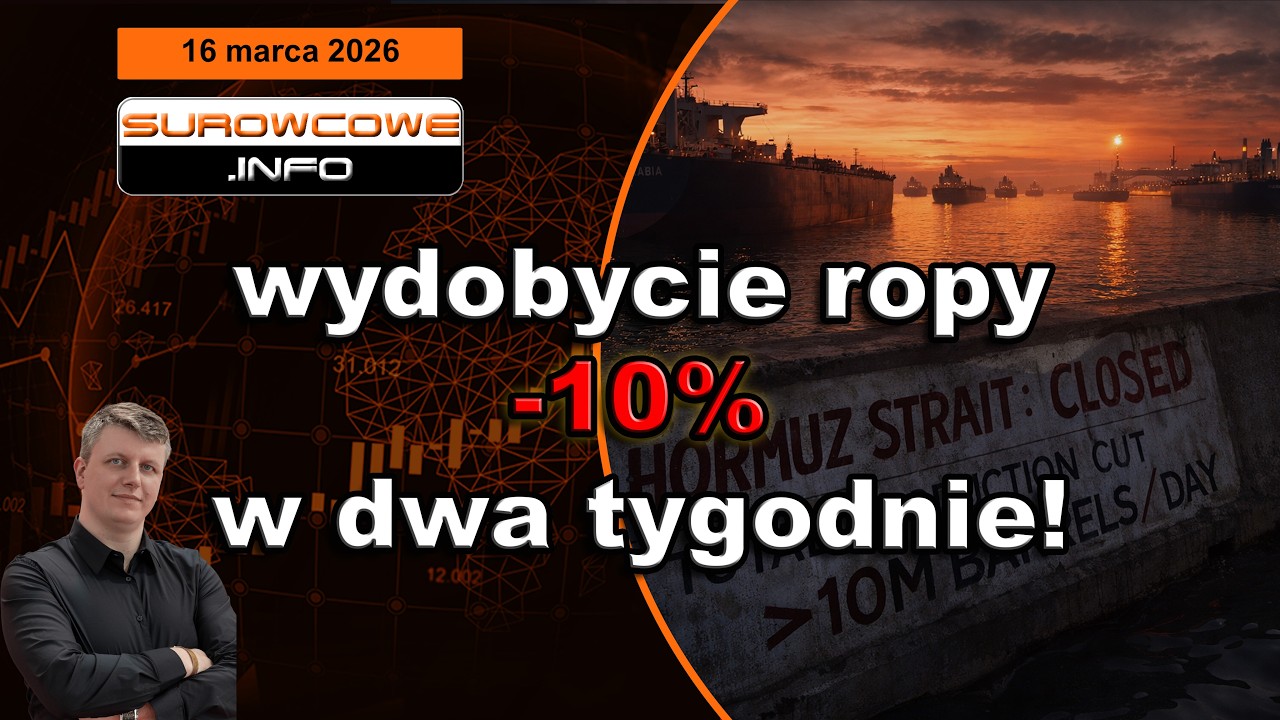 wydobycie ropy -10% w dwa tygodnie!! (Surowcowe info 16 marca 2026)