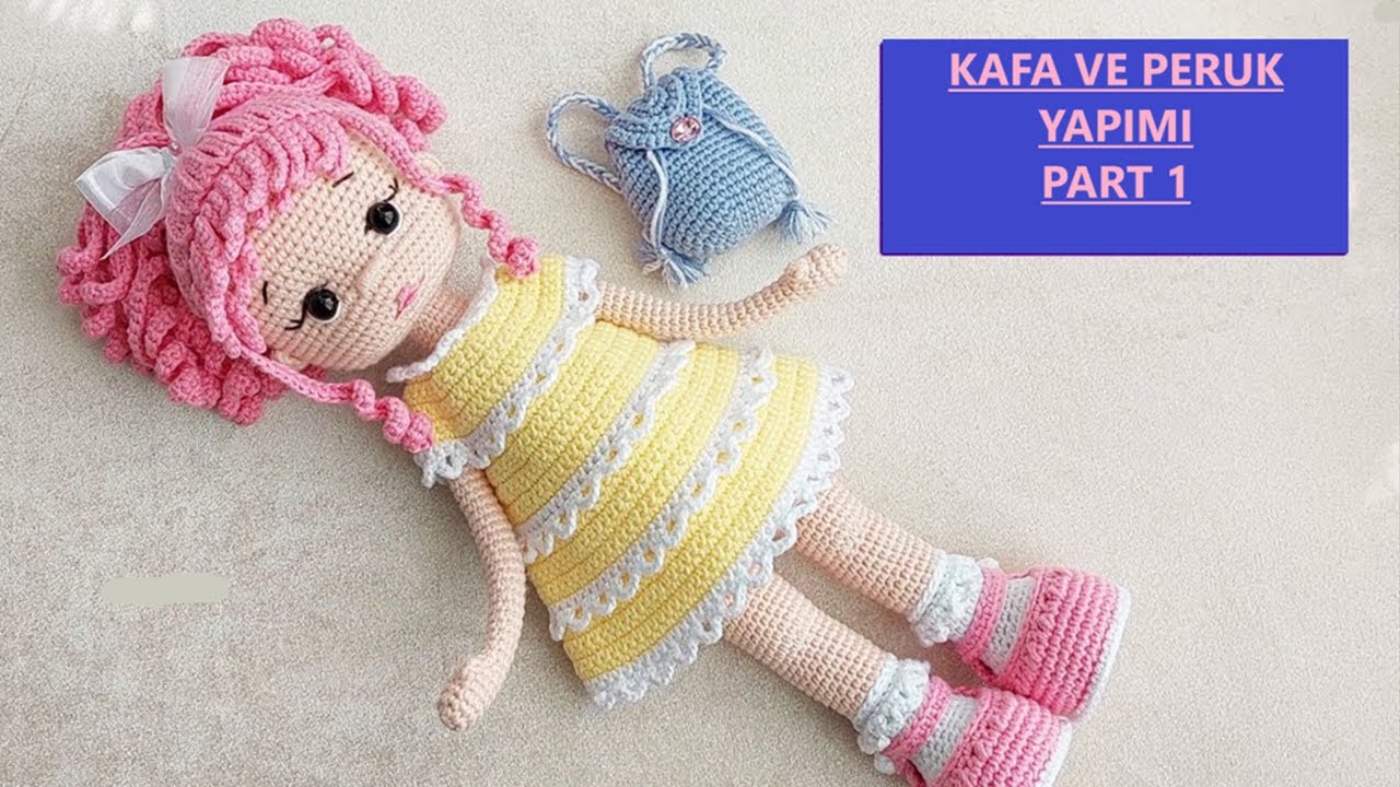 Pembe Saçlı Bebek Kafa ve Saç Yapımı 1. Bölüm(amigurumi doll Pattern)English subtitle