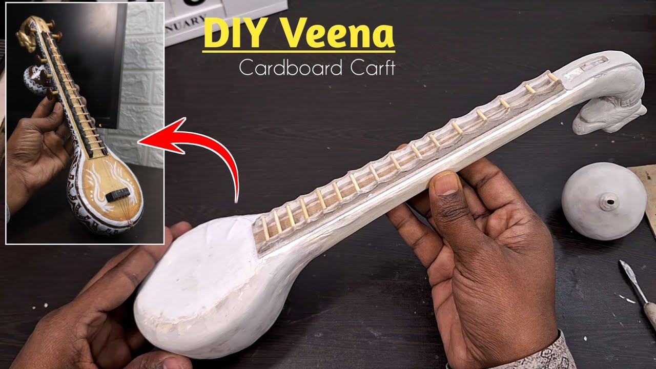 How to make Veena from cardboard | DIY Musical Instrument |  Saraswati Pooja Special