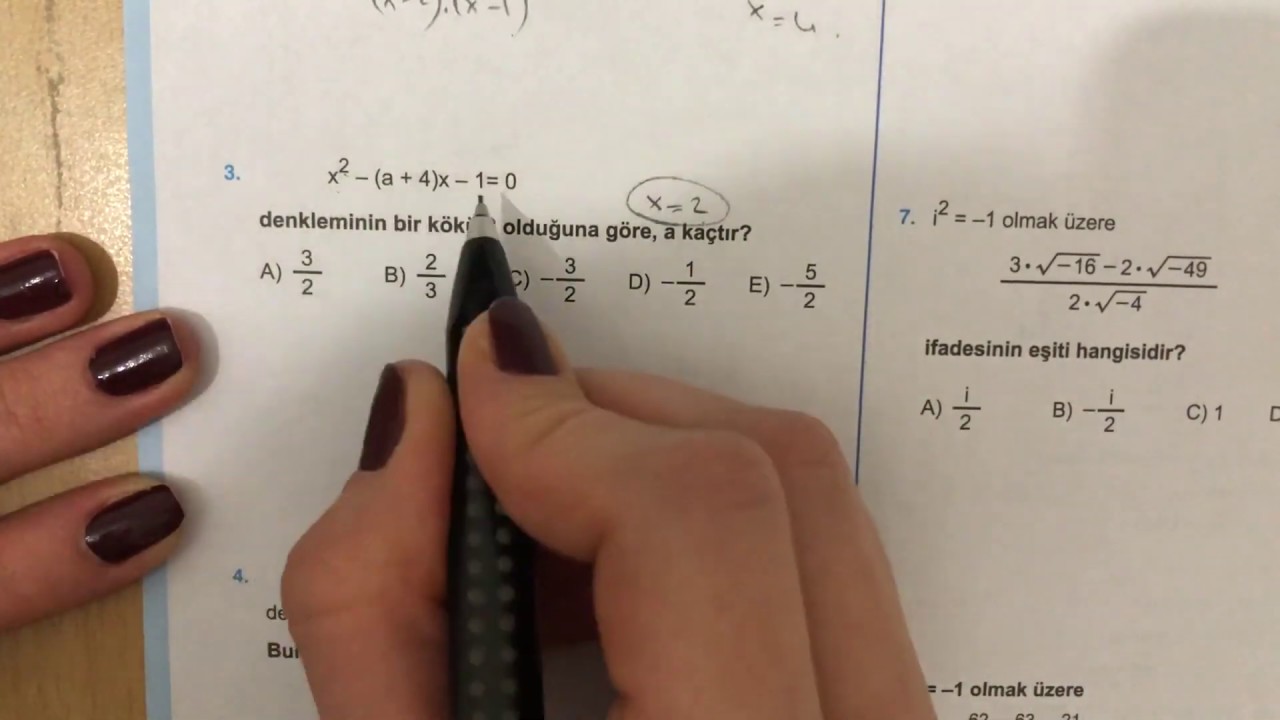 345 AYT Matematik 2.Dereceden Denklemler Test-1 Anlatımlı Çözümleri (2018-2019 basım)