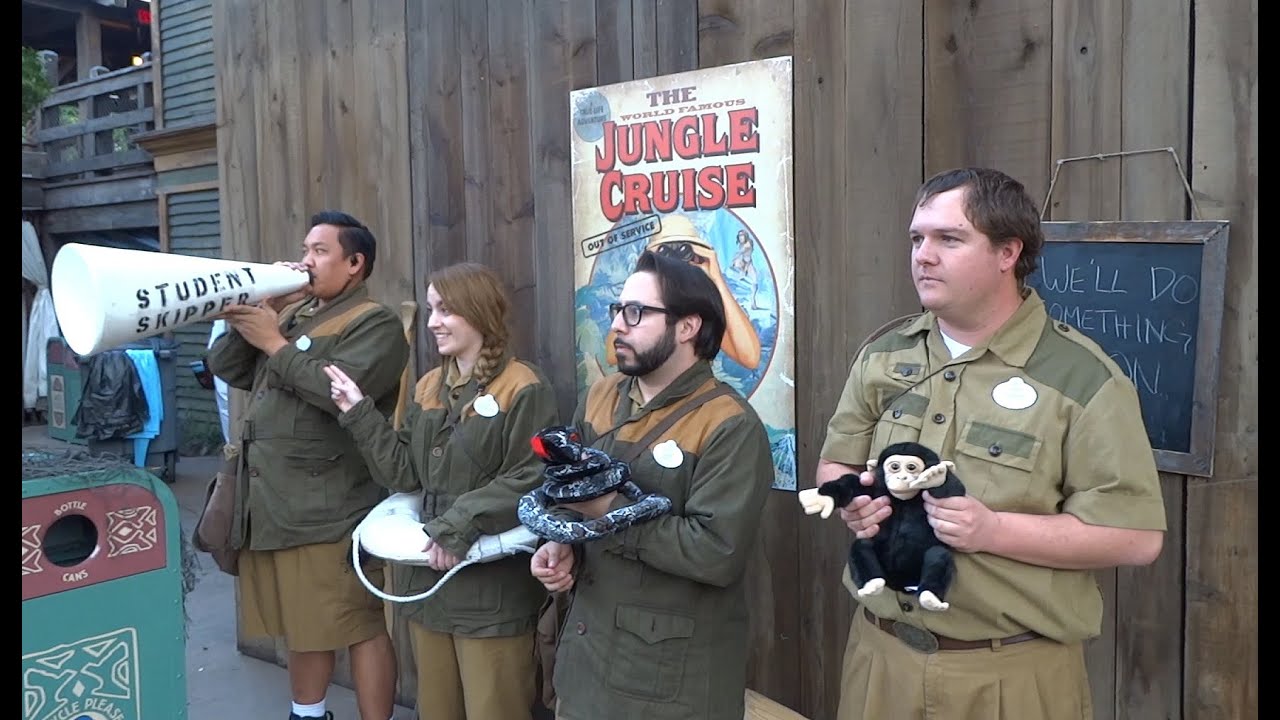 Jungle Cruise Skippers tell jokes in Adventureland during refurbishment at Disneyland