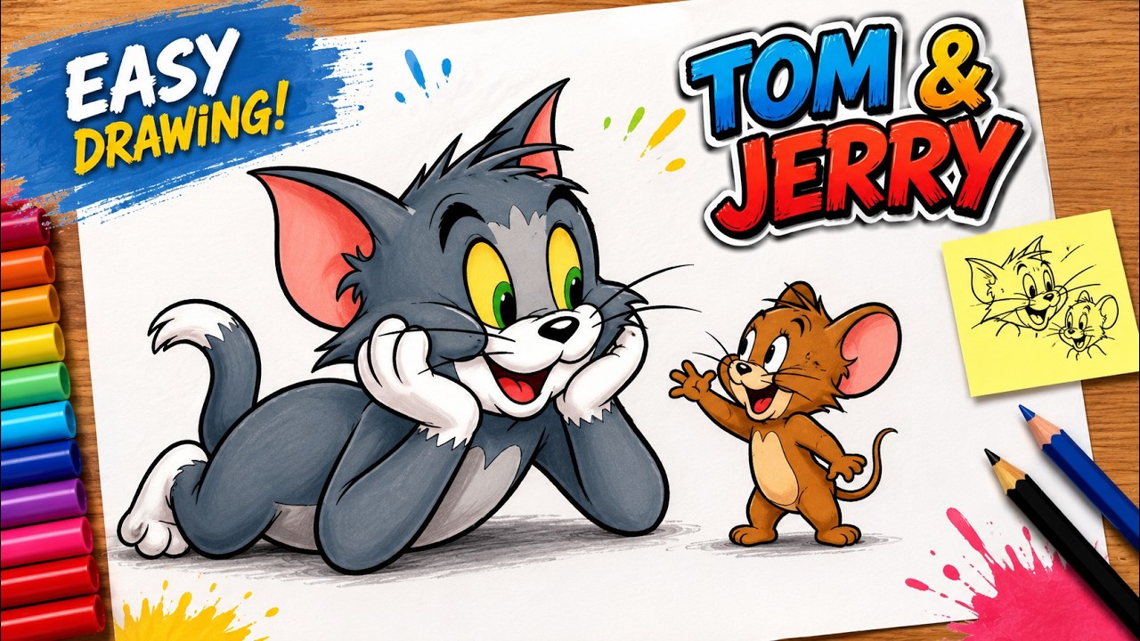 Here's how you can draw Tom from the Tom and Jerry cartoon series