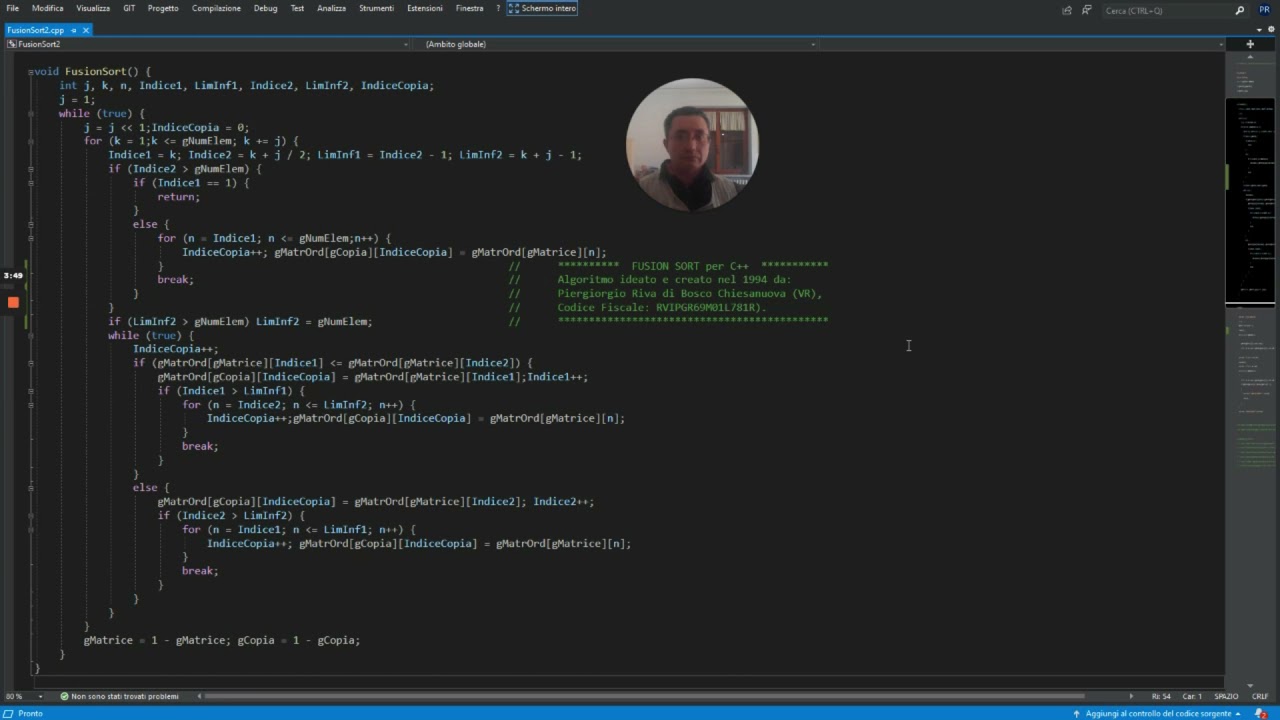 Algoritmi di Ordinamento - FUSION SORT per C++   - Creato nel 1994